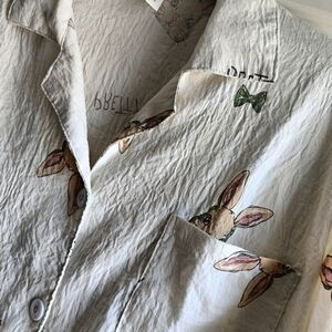 🟣M🌸Charming Cream/White Bunny Print Pajama Top